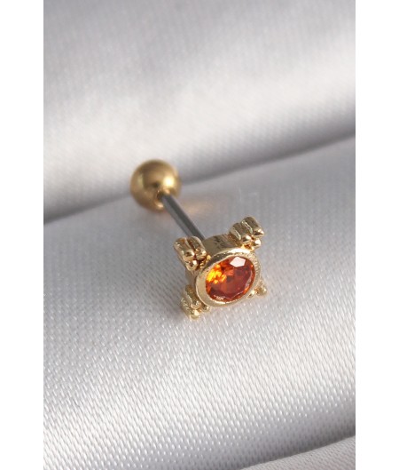 Erb 316L Çelik Gold Renk Turuncu Zirkon Taşlı Tragus Piercing