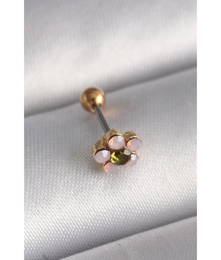 Erb 316L Çelik Gold Renk Zirkon Taşlı Çiçek Tragus Piercing