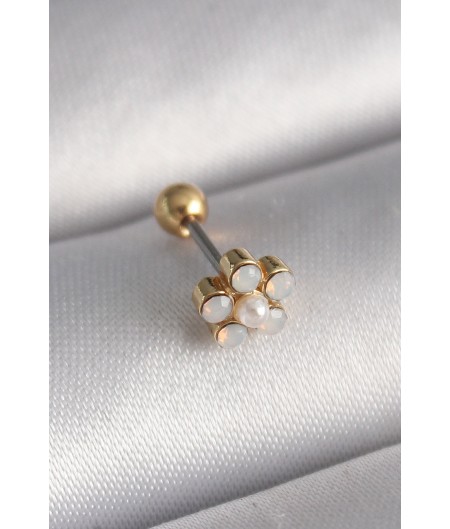 Erb 316L Çelik Gold Renk Zirkon Taşlı Çiçek Model Tragus Piercing