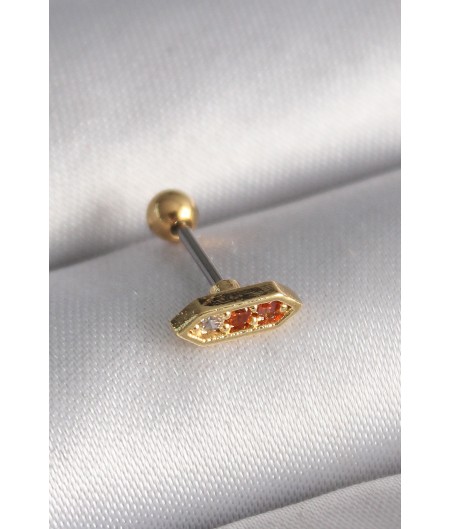 Erb 316L Çelik Gold Renk Turuncu Zirkon Taşlı Tragus Piercing