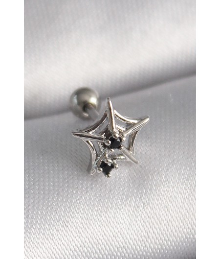 Erb 316L Çelik Gümüş Renk Siyah Zirkon Taş Detay Örümcek Ağ Model Tragus Piercing Erb 316L Çelik Gümüş Renk Siyah Zirkon Taş Detay Örümcek Ağ Model Tragus Piercing