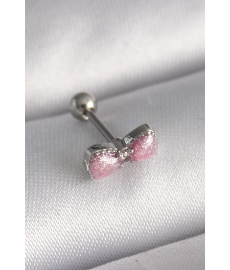 Erb 316L Çelik Gümüş Renk Pembe Kurdele Zirkon Taş Detay Tragus Piercing