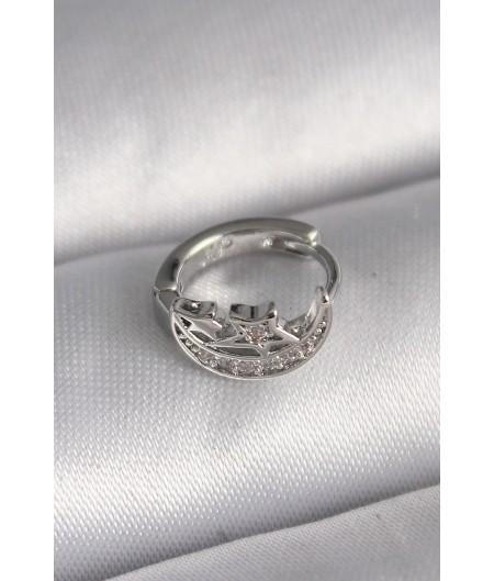 Erb 316L Çelik Gümüş Renk Zirkon Taşlı Ay Yıldız Model Tragus Piercing Erb 316L Çelik Gümüş Renk Zirkon Taşlı Ay Yıldız Model Tragus Piercing