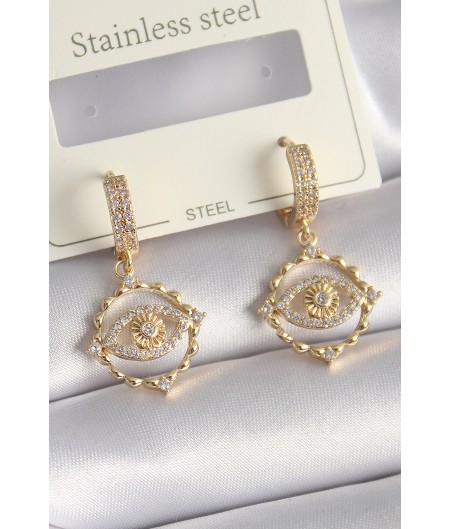 Erb Pirinç Gold Renk Zirkon Taşlı Göz Model Kadın Küpe