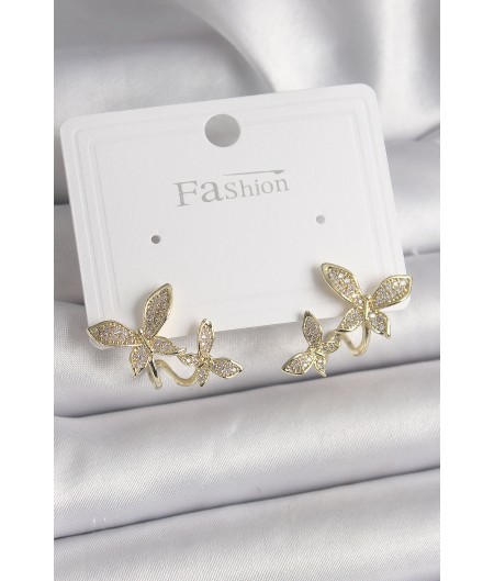 Erb Pirinç Gold Renk Zirkon Taşlı Kelebek Model Kadın Küpe