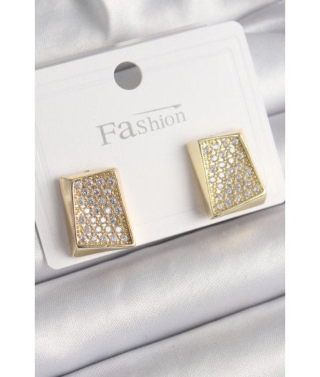 Erb Pirinç Gold Renk Zirkon Taşlı Plaka Model Kadın Küpe