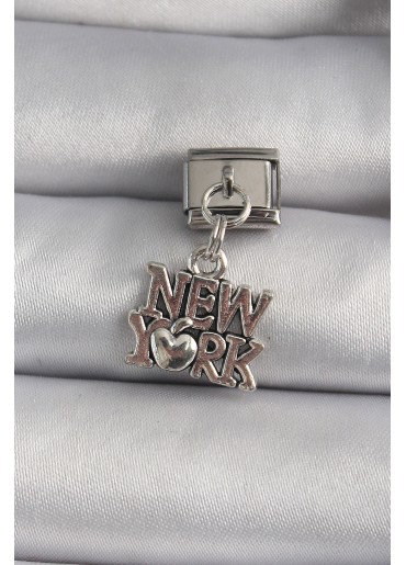 Erb 316L Çelik Gümüş Renk Sallantı New York Yazı Model Nomination Charm
