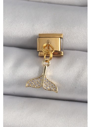 Erb 316L Çelik Gold Renk Sallantı Zirkon Taşlı Balık Kuyruğu Figür Nomination Charm