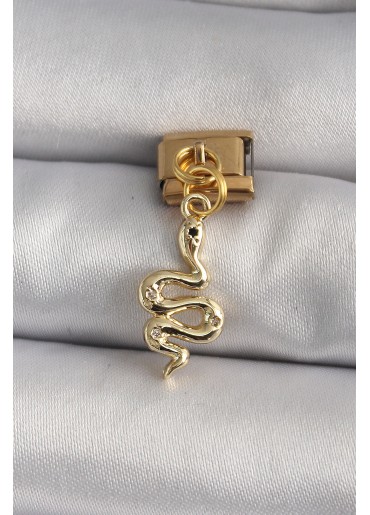 Erb 316L Çelik Gold Renk Sallantı Yılan Model Nomination Charm