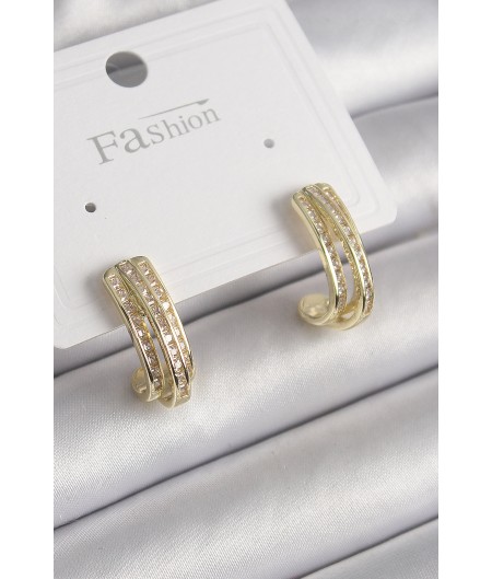 Erb Pirinç Gold Renk Zirkon Taşlı Yarım Halka Model Kadın Küpe