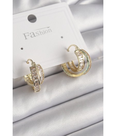 Erb Pirinç Gold Renk Zirkon Taşlı Halka Model Kadın Küpe