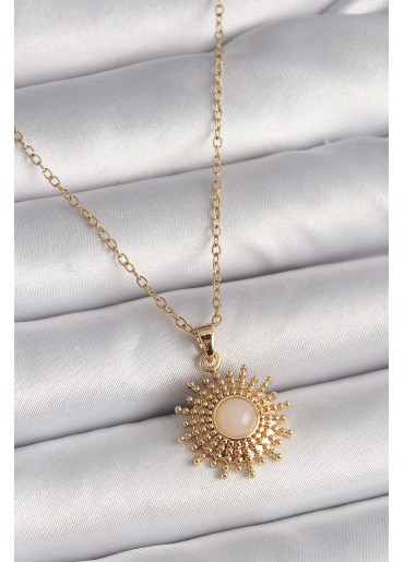 Erb 316L Çelik Gold Renk Zincir Beyaz Mineli Güneş Model Kadın Kolye