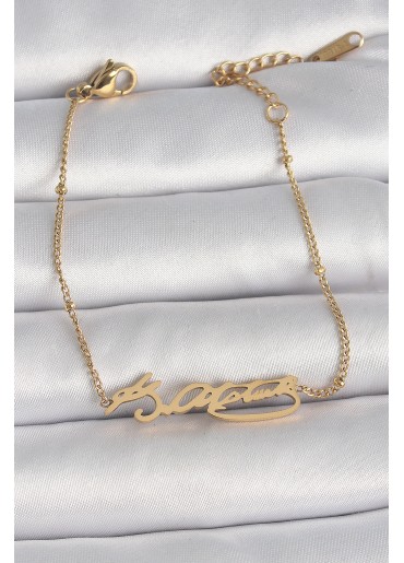 Erb 316L Çelik Gold Renk Atatürk İmza Model Kadın Bileklik