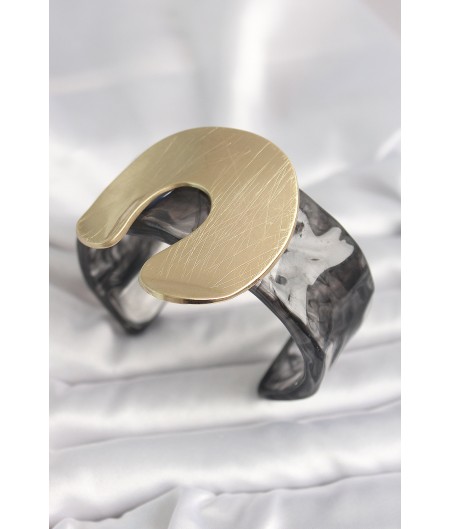 Erb Siyah Mermer Desen Akrilik Plastik Gold Nal Model Plaka Vintage Kadın Bilezik Erb Siyah Mermer Desen Akrilik Plastik Gold Nal Model Plaka Vintage Kadın Bilezik