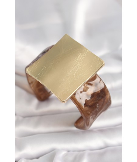 Erb Kahverengi Mermer Desen Akrilik Plastik Gold Kare Plaka Model Vintage Kadın Bilezik Erb Kahverengi Mermer Desen Akrilik Plastik Gold Kare Plaka Model Vintage Kadın Bilezik