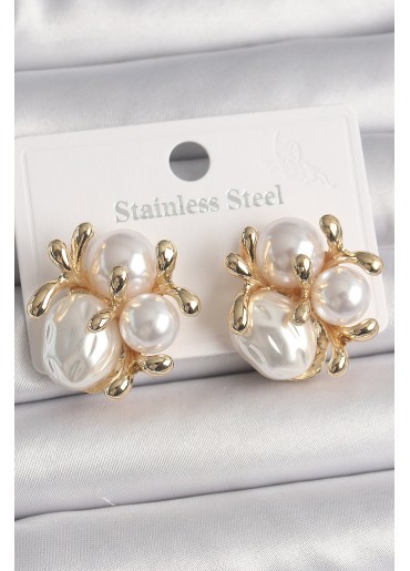 Erb Pirinç Gold Renk İnci Tomurcuk Model Kadın Küpe