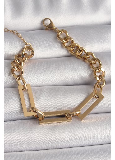 Erb 316L Çelik Gold Renk 2\'Li Zincir Model Kadın Bileklik