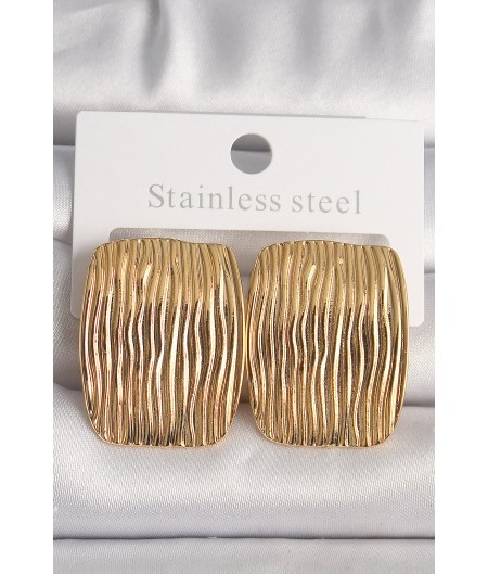 Erb Pirinç Gold Renk İşlemeli Kare Plaka Model Kadın Küpe