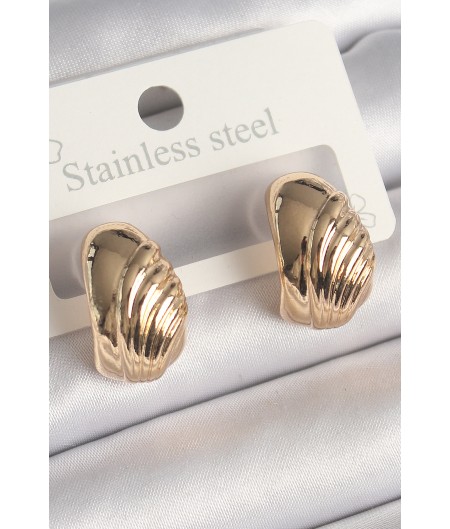 Erb Pirinç Gold Renk İşleme Detaylı Yarım Halka Model Kadın Küpe