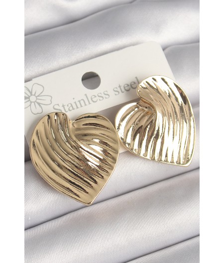 Erb Pirinç Gold Renk İşlemeli Plaka Kalp Model Kadın Küpe