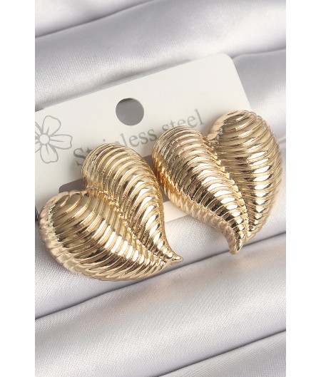 Erb Pirinç Gold Renk İşlemeli Bomba Kalp Model Kadın Küpe