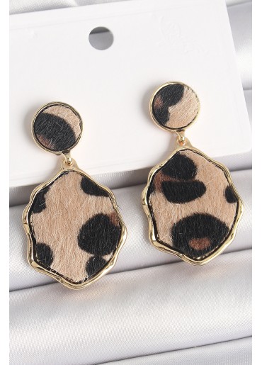 Erb Pirinç Gold Renk Sallantı Leopar Desen Plaka Model Kadın Küpe