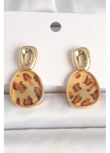 Erb Pirinç Gold Renk Sallantı Leopar Desen Kare Model Kadın Küpe
