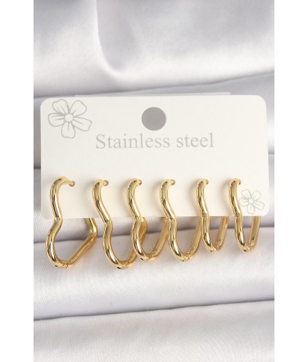 Erb 316L Çelik Gold Renk Kalp Model Kadın Küpe Seti