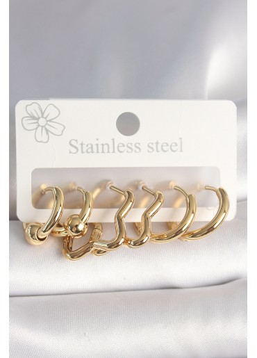 Erb 316L Çelik Gold Renk Yıldız Halka Model Kadın Küpe Seti