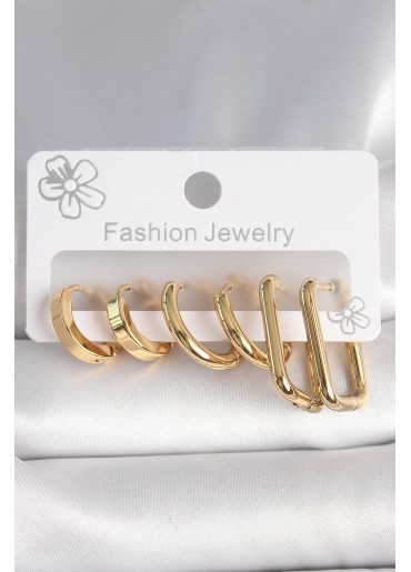 Erb 316L Çelik Gold Renk Kare Halka Model Kadın Küpe Seti