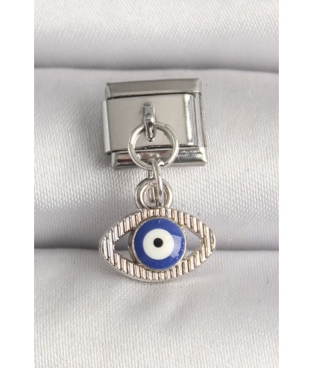 Erb 316L Çelik Gümüş Renk Nazar Boncuk Detaylı Göz Model Nomination Charm