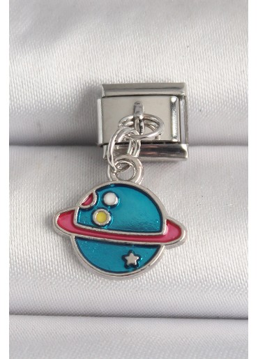 Erb 316L Çelik Gümüş Renk Mavi Satürn Model Nomination Charm