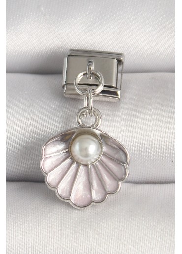 Erb 316L Çelik Gümüş Renk Pembe Deniz Kabuğu Model İnci Detay Nomination Charm