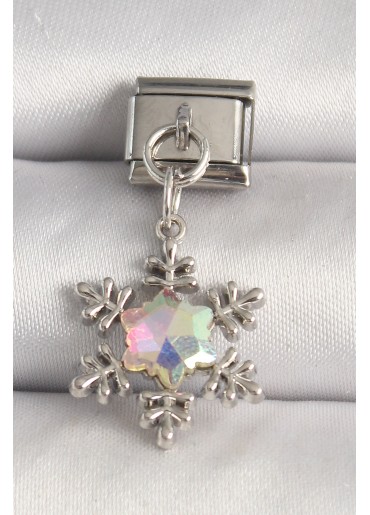 Erb 316L Çelik Gümüş Renk Hologram Mineli Kar Tanesi Model Nomination Charm