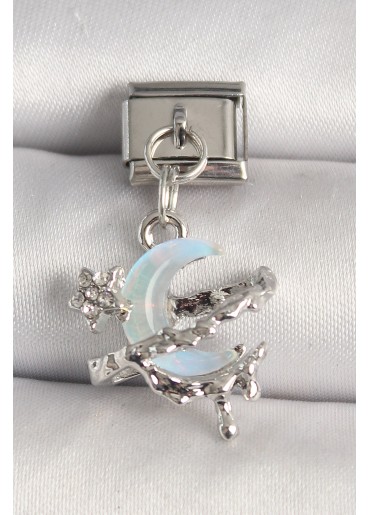 Erb 316L Çelik Gümüş Renk Mavi Mineli Hilal Model Nomination Charm