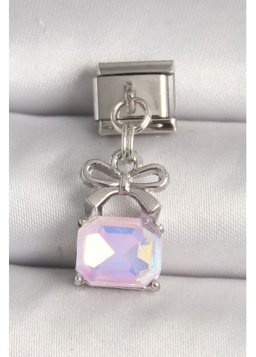 Erb 316L Çelik Gümüş Renk Pembe Zirkon Taşlı Çanta Model Nomination Charm