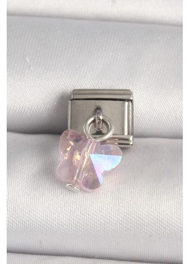 Erb 316L Çelik Gümüş Renk Pembe Zirkon Taşlı Kelebek Model Nomination Charm