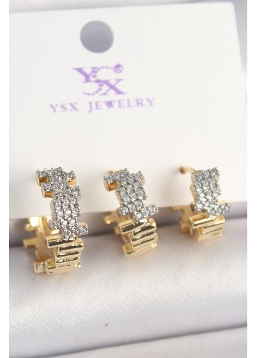 Erb Pirinç Gold Renk Zirkon Taşlı Dorika Model 3\'Lü Kadın Kombin Küpe