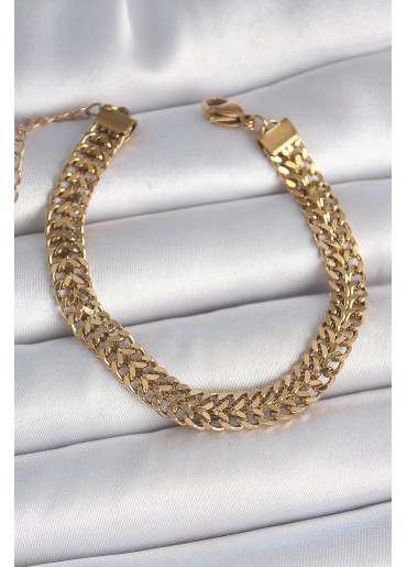 Erb 316L Çelik Gold Renk Hasır Zincir Model Kadın Bileklik