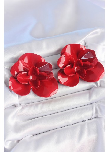 Erb Pirinç Kırmızı Renk Gül Model Kadın Küpe