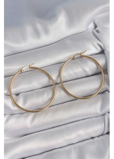 Erb 316 Çelik Gold Renk 43 Mm Halka Model Kadın Küpe