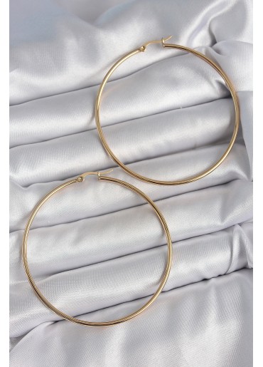 Erb 316 Çelik Gold Renk 63 Mm Halka Model Kadın Küpe