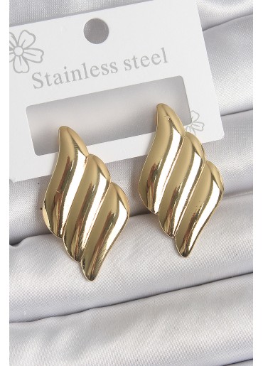 Erb 316 Çelik Gold Renk Dalga Model Kadın Küpe