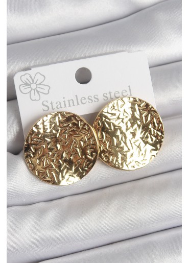 Erb 316 Çelik Gold Renk İşlemli Daire Plaka Model Kadın Küpe