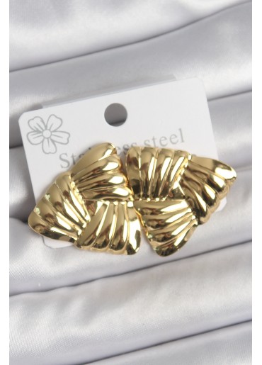 Erb 316 Çelik Gold Renk İşlemeli Üçgen Model Kadın Küpe
