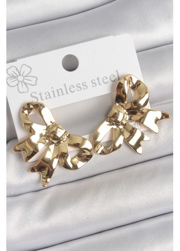 Erb 316 Çelik Gold Renk Kurdele Plaka Model Kadın Küpe