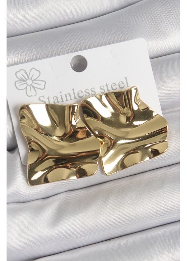 Erb 316 Çelik Gold Renk Dalgalı Plaka Kare Model Kadın Küpe