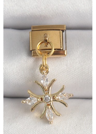 Erb 316L Çelik Gold Renk Sallantı Zirkon Taşlı Kar Tanesi Model Nomination Charm