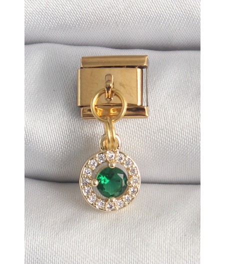 Erb 316L Çelik Gold Renk Sallantı Yeşil Zirkon Taşlı Nomination Charm