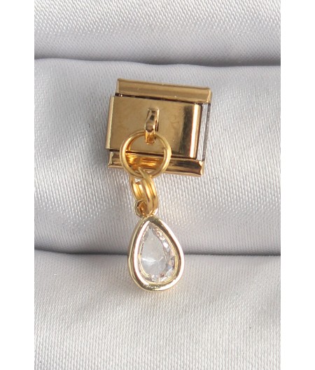 Erb 316L Çelik Gold Renk Sallantı Damla Zirkon Taşlı Nomination Charm
